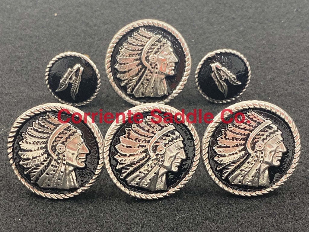 CBCONCH 124F Silver Indian Head Dress with Feathers Conchos